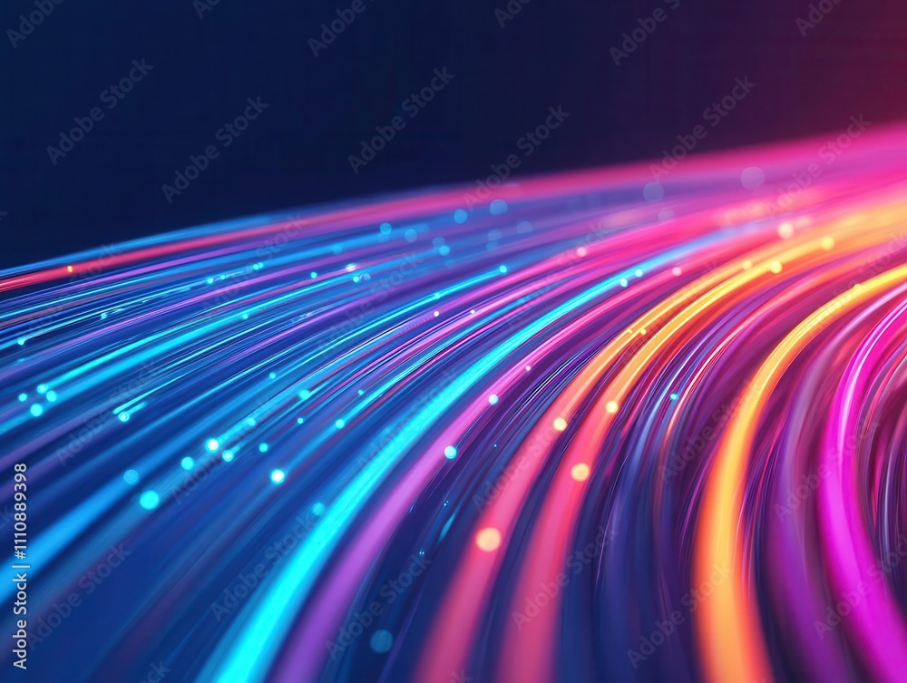Fototapeta premium Light streams in motion, fiber optic cables, 3D illustration