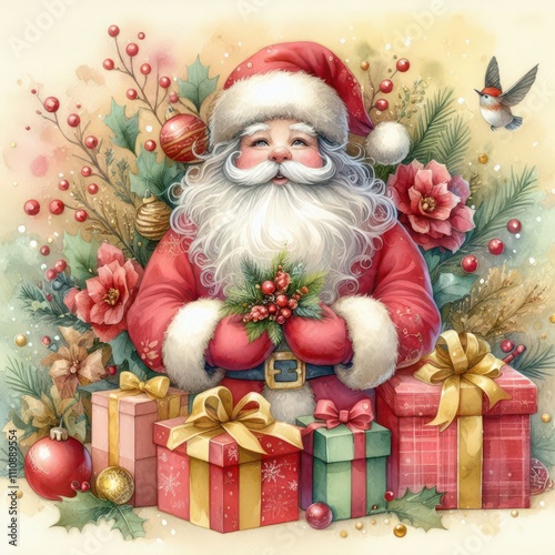 santa claus with christmas decoration content created with generative AI software.
