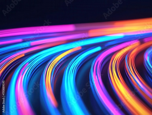 Hightech fiber optics, glowing light transmission, 3D illustration