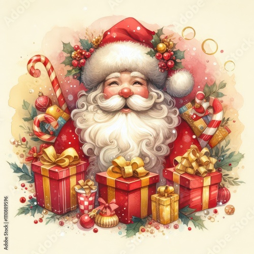 santa claus with christmas decoration content created with generative AI software.