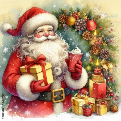 santa claus with christmas decoration content created with generative AI software.