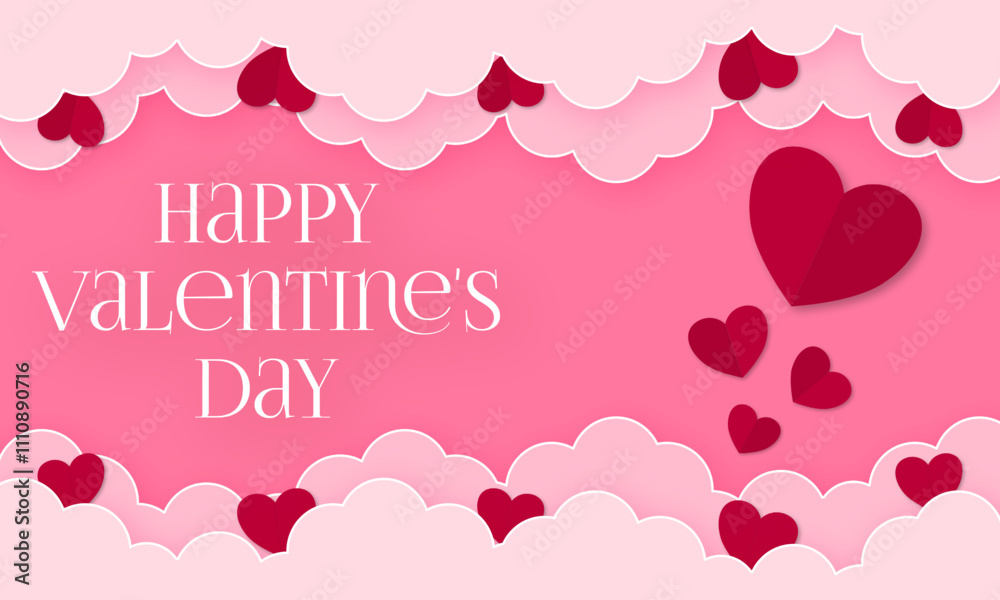 3d Happy Valentine's day banner background paper cut