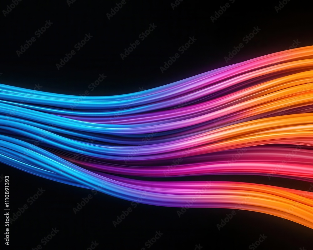Fiber optic cable, vibrant data streams in motion, 3D illustration Fiber optic cable, vibrant data streams in motion, 3D illustration