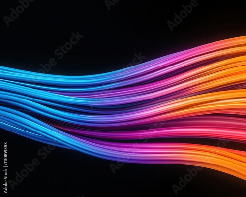 Fiber optic cable, vibrant data streams in motion, 3D illustration photo