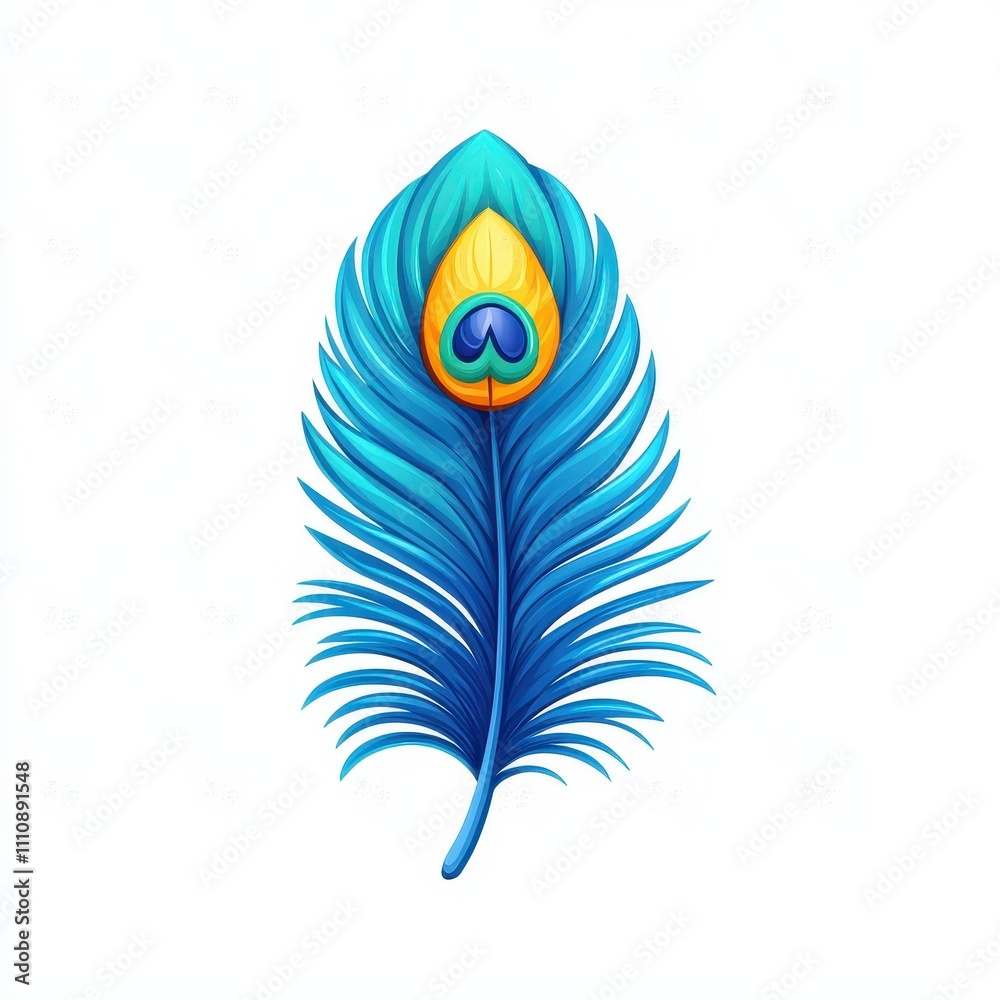 Obraz premium Vibrant Peacock Feather Illustration with Elegant Blues and Yellows Capturing Natural Beauty