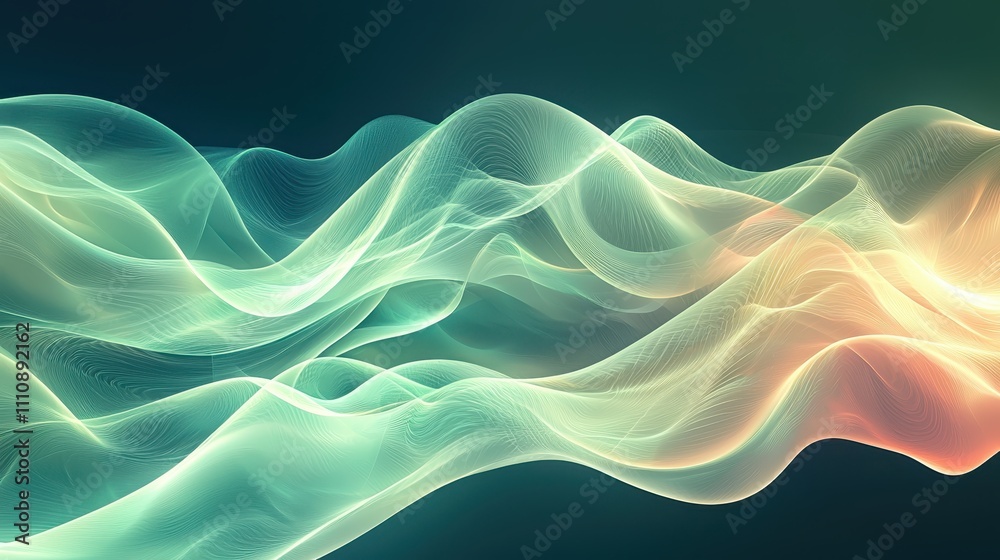 An abstract digital design with flowing waves of light in vibrant green, cyan, and white. The soft, glowing lines create depth and movement, making it perfect for energetic and modern visuals An abstract digital design with flowing waves of light in vibrant green, cyan, and white. The soft, glowing lines create depth and movement, making it perfect for energetic and modern visuals