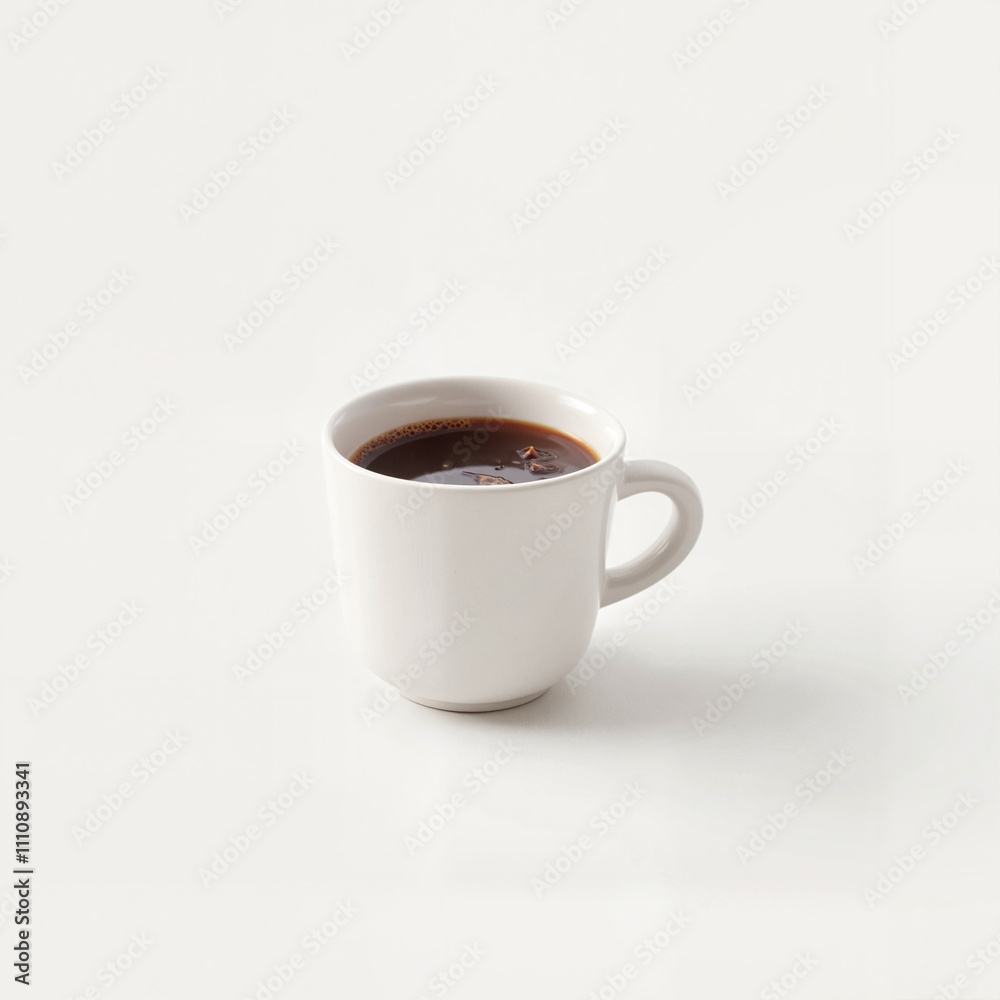 Simple white coffee cup with black coffee, minimalist style Simple white coffee cup with black coffee, minimalist style