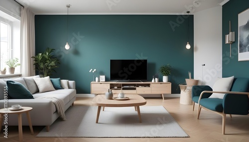 Scandinavian living room interior design zoom background