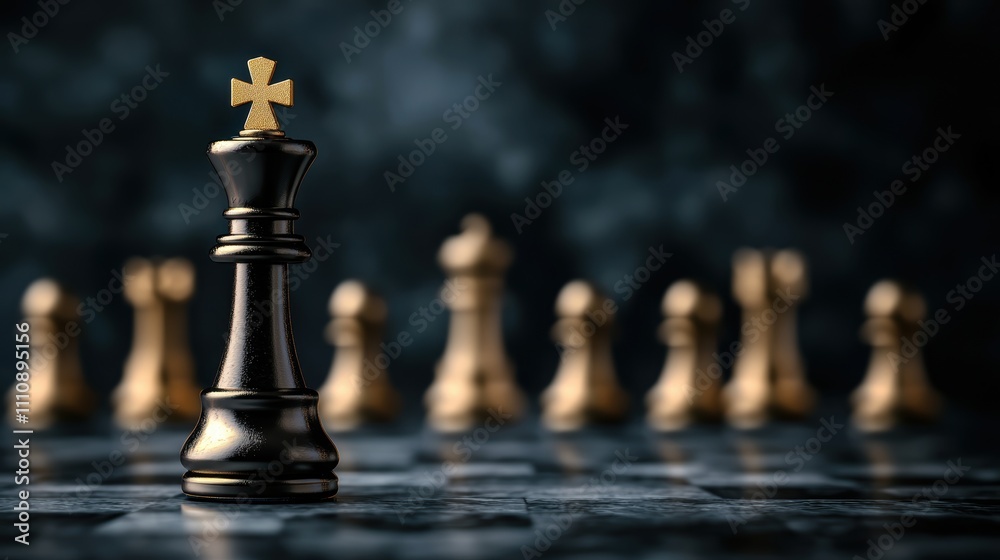 Focused chess king piece on a strategic game board Focused chess king piece on a strategic game board