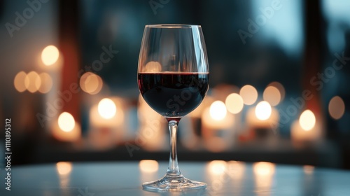 Elegant red wine glass with candlelight ambiance