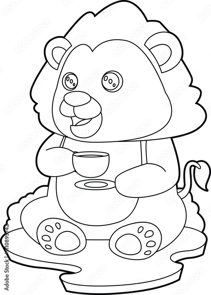 Fototapeta premium Lion Cup Coffee Animal Vector Graphic Art Illustration