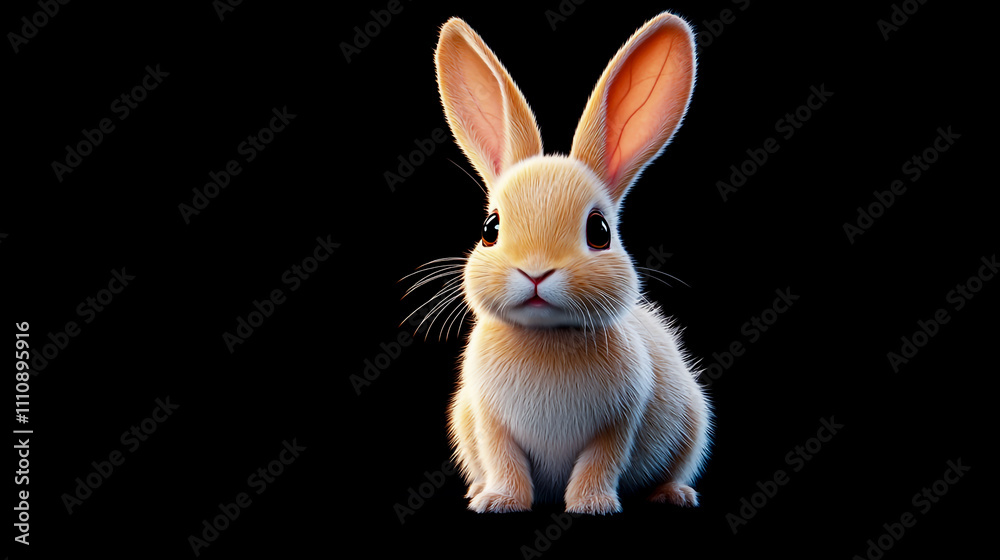 Cute rabbit isolated on a black background, with big ears Cute rabbit isolated on a black background, with big ears