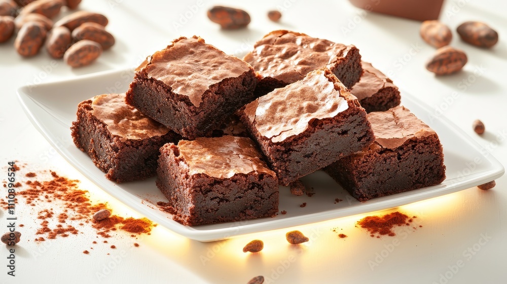 Freshly Baked Brownies on a Bright Plate Freshly Baked Brownies on a Bright Plate