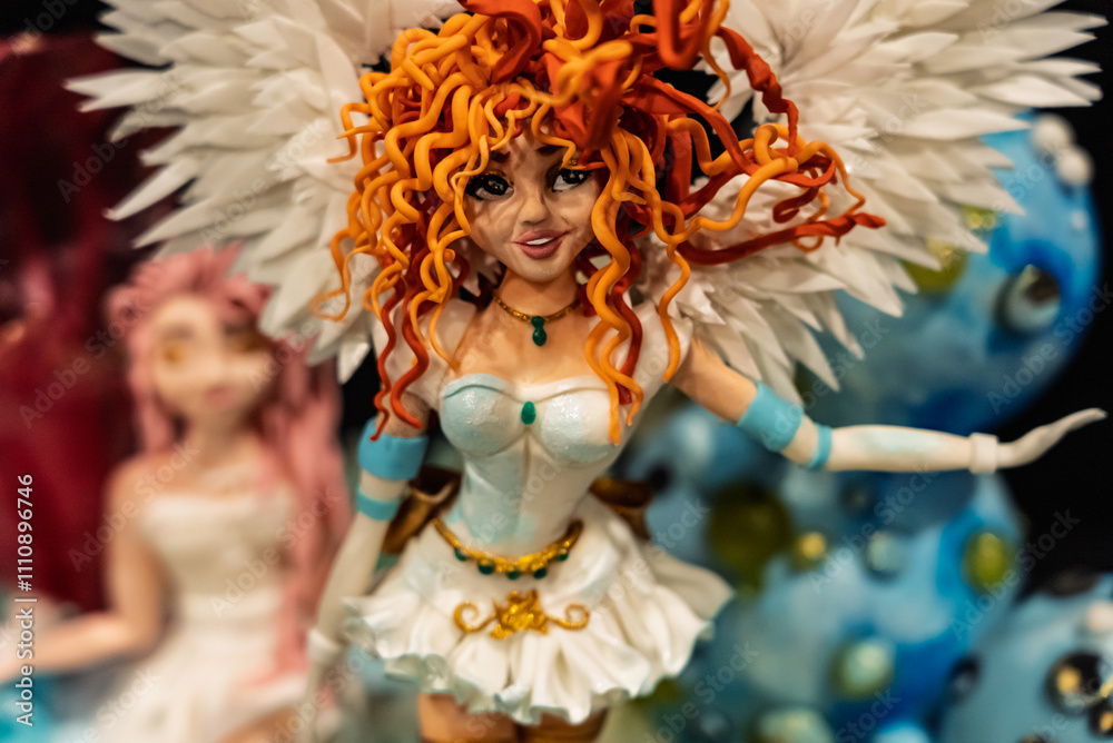 Naklejka premium Artistic colorful handmade chocolate cakes. Cakes with a lot of artistic details. Characters on cakes. Realistic handmade cake.