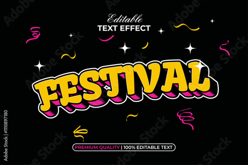 Festival Text Effect 3D Curved Vintage Style. Editable Text Effect.