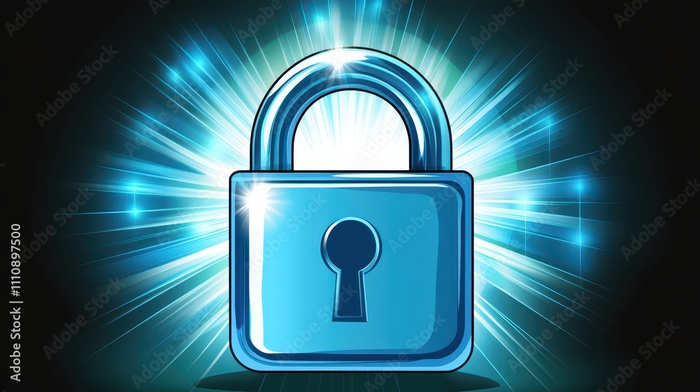 Glowing digital lock, symbolizing cybersecurity, data protection and secure access in the age Glowing digital lock, symbolizing cybersecurity, data protection and secure access in the age