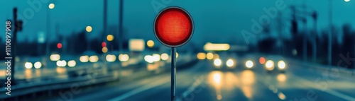 Red traffic light stands as sentinel, guiding urban commuters