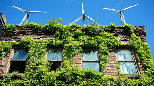 Green Building with Wind Turbines: Sustainable Urban Living photo