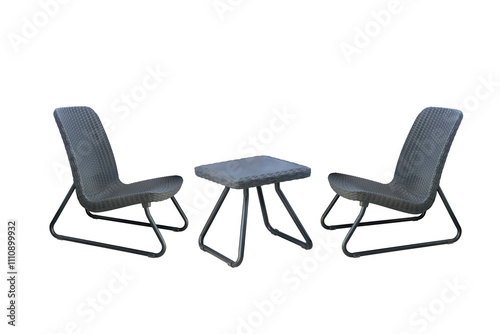 gray wicker chairs and table isolated on white background. outdoor furniture