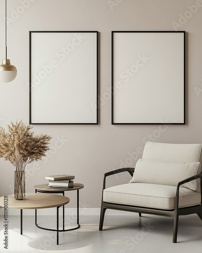 A minimalist mockup of two blank poster frames on the wall