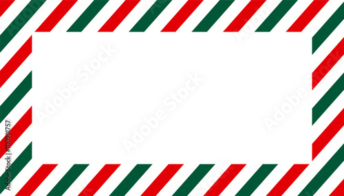 Christmas border frame. Candy cane rectangle frame. Merry Christmas card elements for decoration. New Year picture frame ribbon with red, green and white stripes