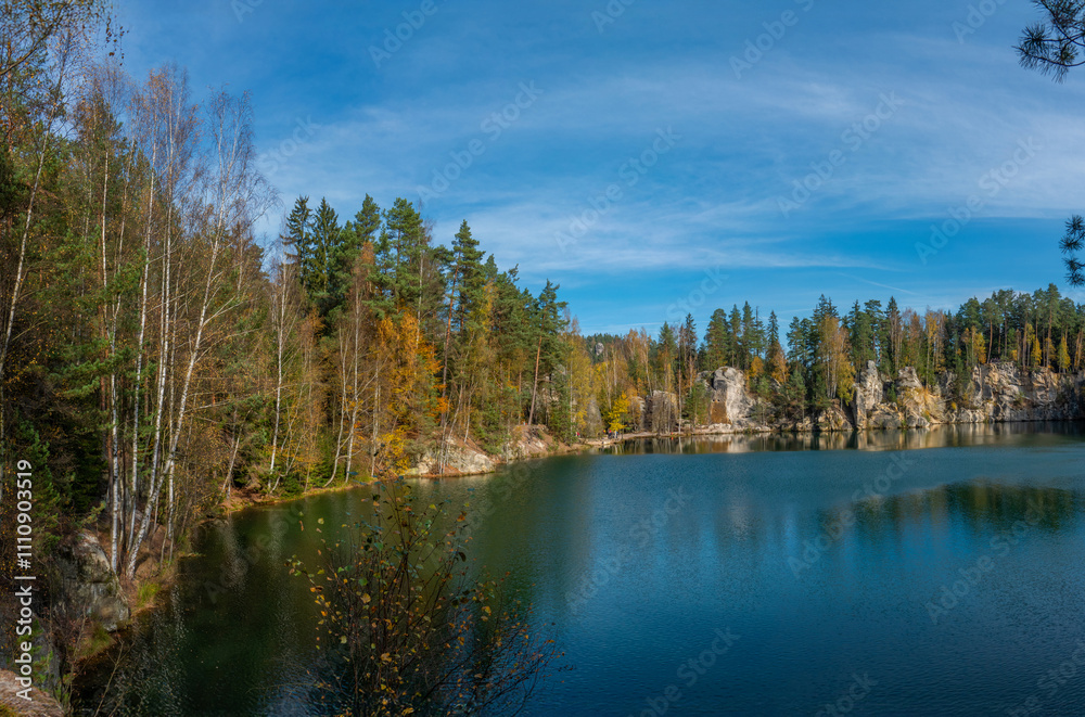 panoramic view of the lake in national park of Adrspach-Teplice Rocks. Adrspach, Czech Republic panoramic view of the lake in national park of Adrspach-Teplice Rocks. Adrspach, Czech Republic