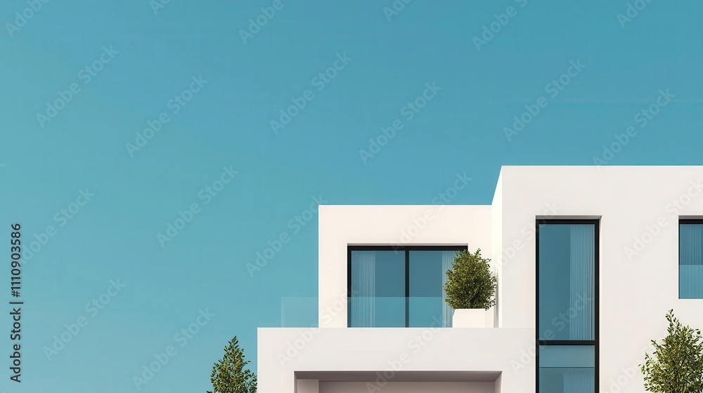 Contemporary white housing project, modular and stylish, 3D illustration Contemporary white housing project, modular and stylish, 3D illustration