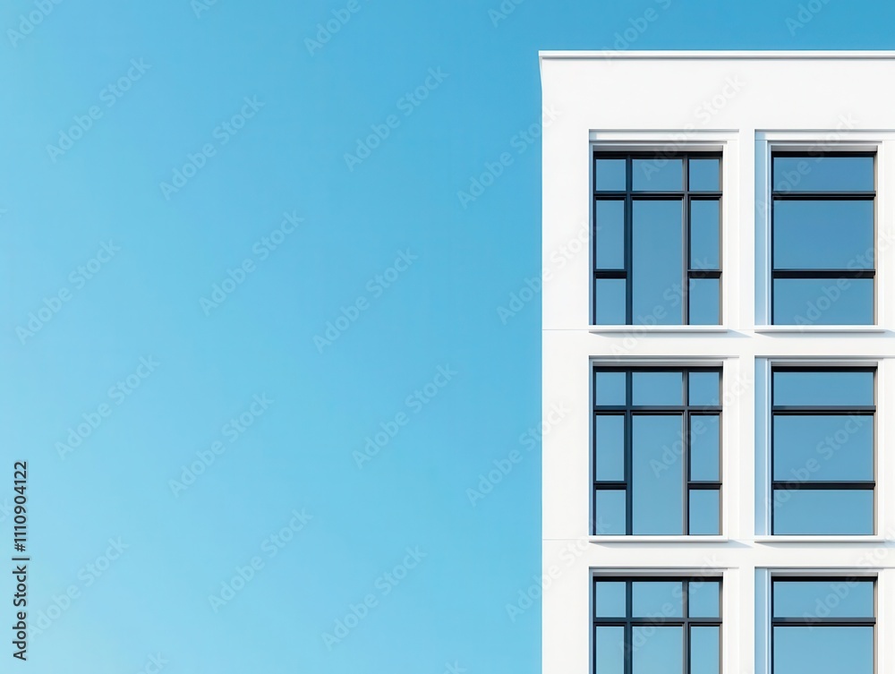 White office tower, modernist facade and large windows, 3D illustration White office tower, modernist facade and large windows, 3D illustration