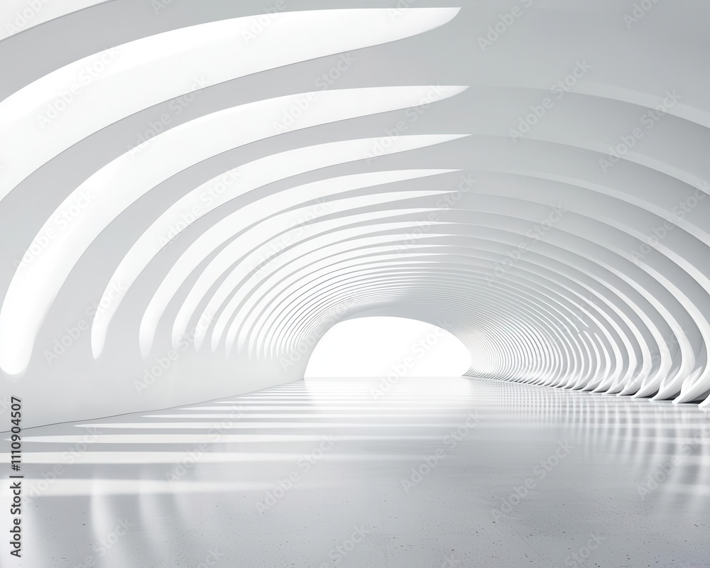 White gallery space, innovative and sleek structure, 3D illustration White gallery space, innovative and sleek structure, 3D illustration