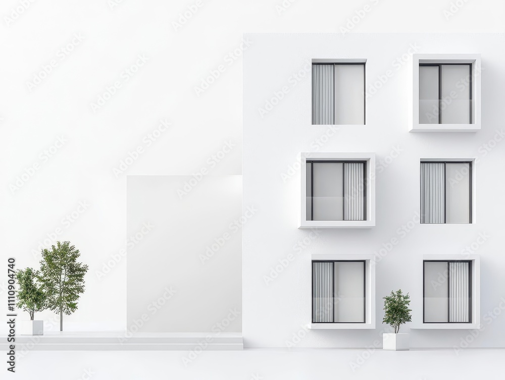 Minimalist urban block, white architecture with sharp details, 3D illustration Minimalist urban block, white architecture with sharp details, 3D illustration
