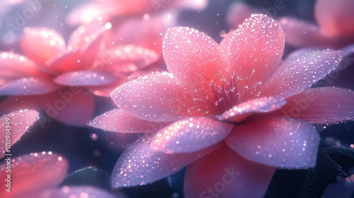 Vibrant, glistening dew droplets on delicate petals