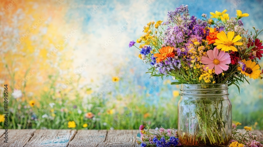 Obraz premium Vibrant Spring Floral Arrangement in Jar