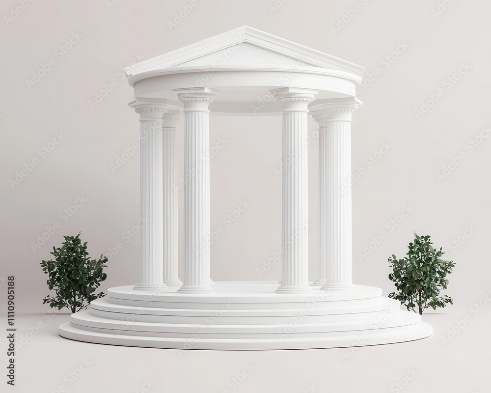Fototapeta premium Elegant white pavilion, dynamic architectural elements, 3D illustration