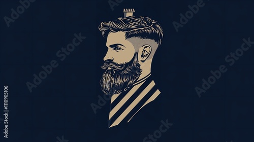 Vector Logo of a Barber with a Beard and Mustache Against a

 photo