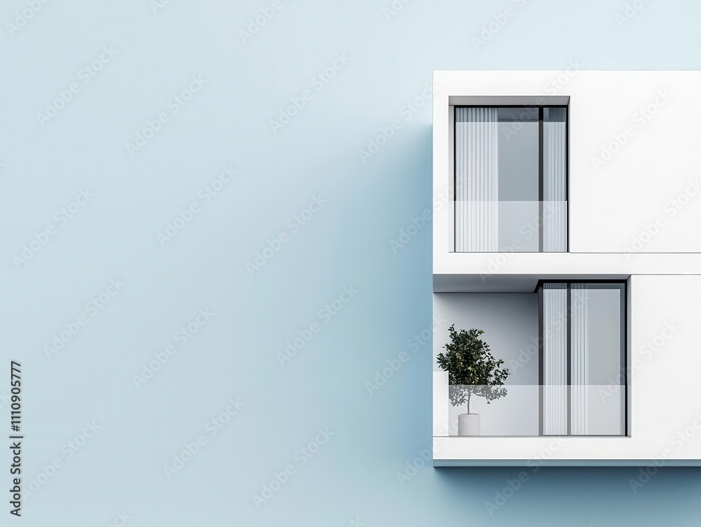 Minimalist urban block, white architecture with sharp details, 3D illustration Minimalist urban block, white architecture with sharp details, 3D illustration