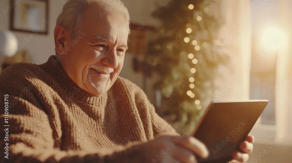 Joyful Senior Man Using Tablet at Home Joyful Senior Man Using Tablet at Home