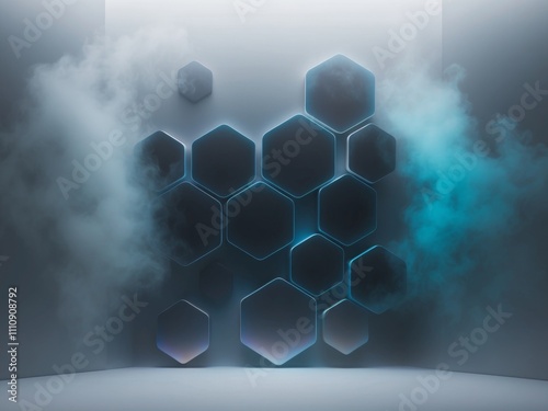 Abstract futuristic background with glowing hexagons and cosmic effect.