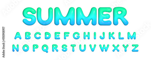 3d realistic vector inflated bubbled glossy gradient alphabet with bold hand drawn green and blue letters isolated on white