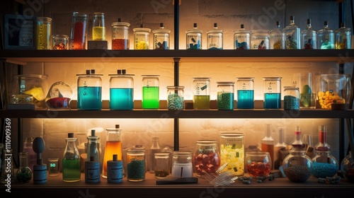 A photo of a shelf of child-friendly science experiment