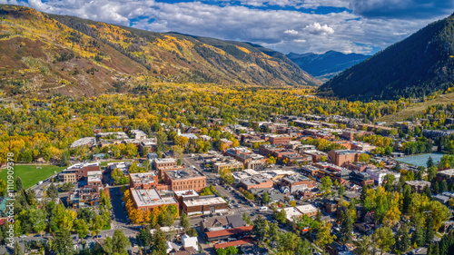 Aerial View of Aspen, Colorado during Autumn