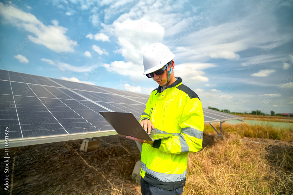 Renewable Energy Eco Technology Electric Power. Worker assemble energy system with solar panel for electricity.(Multiple values) Renewable Energy Eco Technology Electric Power. Worker assemble energy system with solar panel for electricity.(Multiple values)
