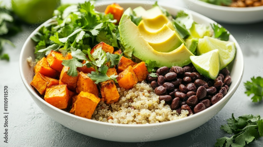 Photo of, A colorful Buddha bowl filled with quinoa, roasted vegetables