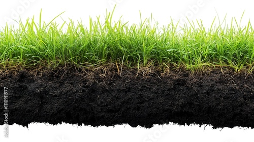 Grass cultivation, green grass growing on the ground, symbolizing nature and growth.