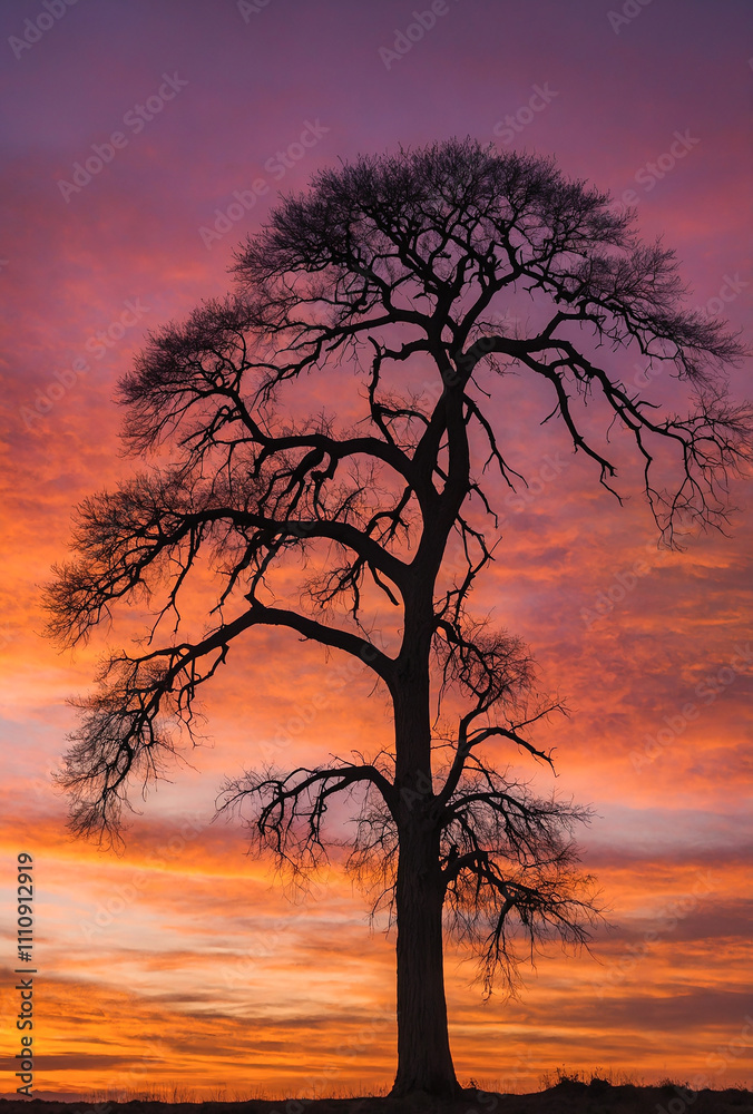 lone tree silhouetted against a vivid orange and pink sunset sky lone tree silhouetted against a vivid orange and pink sunset sky