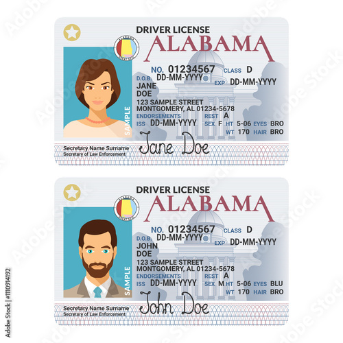 Template of skit driver license plastic card for USA Alabama photo