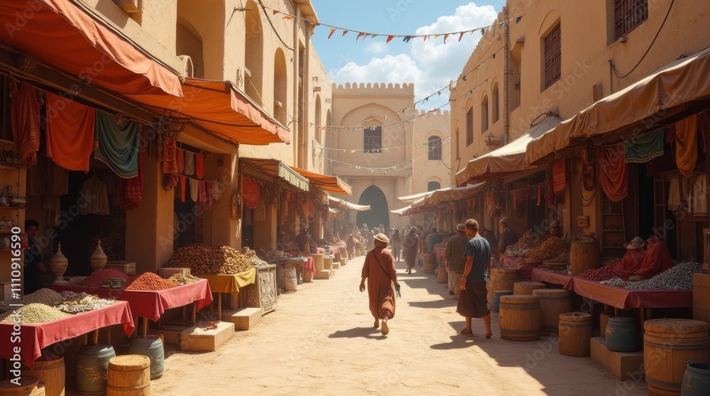 Bustling Ancient Desert Marketplace Bustling Ancient Desert Marketplace