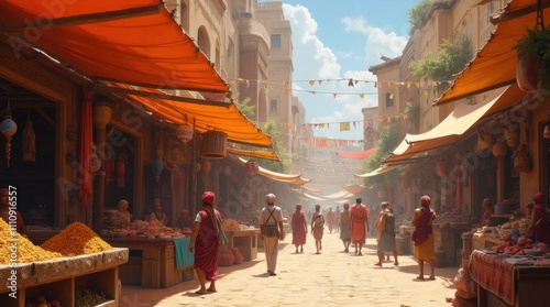 Bustling Ancient Desert Marketplace