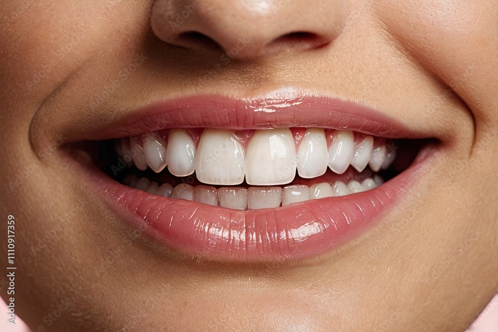Obraz premium his image shows a close-up view of a womans mouth smiling with her teeth showing 