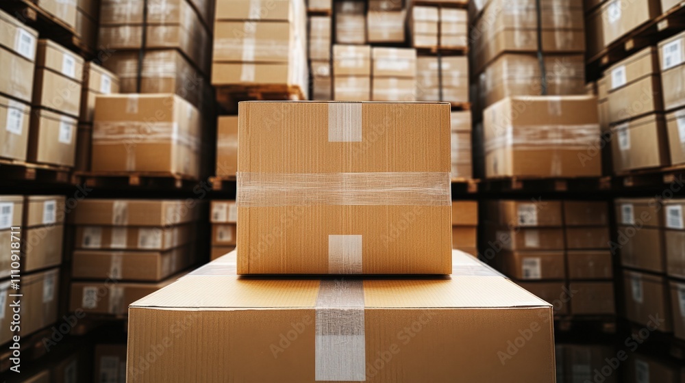 Stacks of Brown Shipping Boxes in Warehouse Stacks of Brown Shipping Boxes in Warehouse