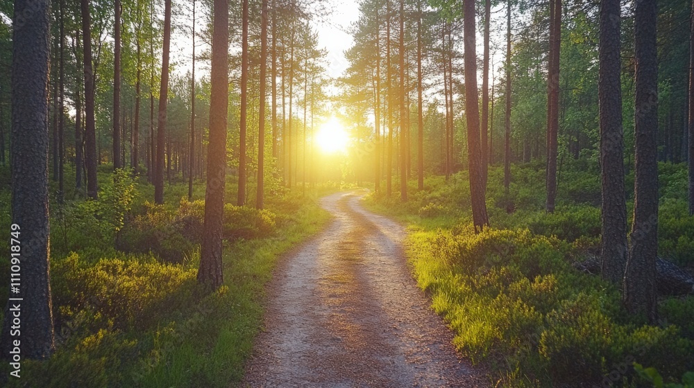 Obraz premium Sunset Trail in a Forest Setting